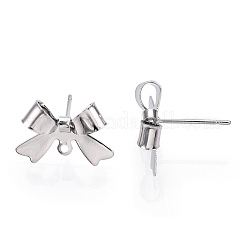 真鍮製スタッドピアスパーツ  ニッケルフリー  蝶結び  プラチナ  11x16mm  穴：1.2mm  ピン：0.6mm。&nbsp;X-KK-S360-174P