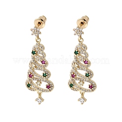 Christmas Trees Brass Micro Pave Cubic Zirconia Dangle Stud Earrings&nbsp;EJEW-C165-01G