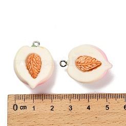 不透明樹脂ペンダント  フルーツ  プラチナトーンの鉄ループ付き  桃  28~29x21~22x17.5~18.5mm  穴：2mm&nbsp;RESI-Z042-01P-01