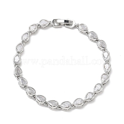 Teardrop Brass Micro Pave Clear Cubic Zirconia Link Chain Bracelets for Women&nbsp;BJEW-C156-07A-P