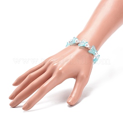 4色アクリルバタフライ&プラスチックパールビーズストレッチブレスレット4個。  女の子のための積み重ね可能なブレスレット.  ミックスカラー  内径：1-7/8インチ（4.8cm）  1pc /カラー&nbsp;BJEW-JB08859
