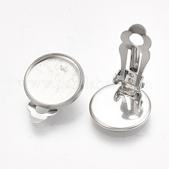 変色しない304ステンレススチールのクリップ式イヤリング金具  フラットラウンド  ステンレス鋼色  18x13.5x7mm  穴：3mm  トレイ：12mm&nbsp;STAS-S079-81C