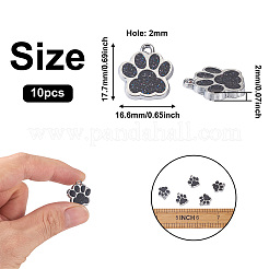 合金エナメルチャーム  グリッターパウダー付き  犬の足跡  プラチナ  ブラック  17.7x16.6x2mm  穴：2mm&nbsp;X1-ENAM-TAC0001-05J