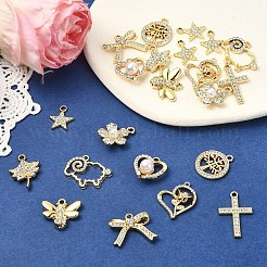 20pcs10スタイルアロイラインストーンペンダント  ゴールドカラー  UVメッキ  混合図形  15.5~26x13~21.5x2~9mm  穴：1.4~2.3mm  2個/スタイル&nbsp;ALRI-YW0001-37