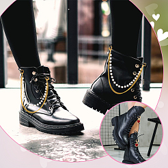 4Pcs Iron Rhinestone & Brass Boot Strap Chains and 2Pcs Heart Alloy Enamel Shoes Charms&nbsp;HJEW-DR00260