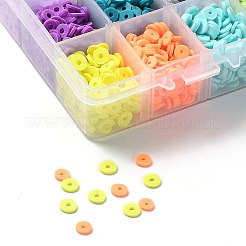 240g24色手作りポリマークレイビーズ  ヒシビーズ  ジュエリー工芸用品のDIY用  ディスク/フラットラウンド  ミックスカラー  6x1mm  穴：2mm  10 G /カラー&nbsp;CLAY-JP0001-10-6mm
