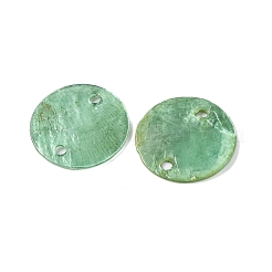 スプレー塗装された天然カピス貝のコネクタチャーム  ディスク  シーグリーン  15x1.5mm  穴：1mm&nbsp;BSHE-S304-18B