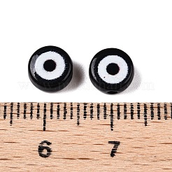透明なアクリルビーズ  ナザールボンジュウ模様とフラットラウンド  ブラック  7x4mm  穴：1.5mm&nbsp;TACR-G045-01A