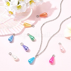 50個 10色 ABSプラスチックペンダント  ティアドロップチャーム  鉄パーツ  ミックスカラー  23mm  5個/カラー&nbsp;PALLOY-YW00169