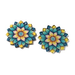 印刷されたアクリルパーツ  花のチャーム  グレー  38x38x2.5mm  穴：1.6mm&nbsp;AC-CBA6AAB-01A
