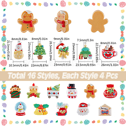 64Pcs 16 Styles Christmas Tree/Snowman/Bag/Socking/Santa Claus/Deer/Candy Cane/Fireplace Opaque Resin Decoden Cabochons&nbsp;RESI-SC0005-74