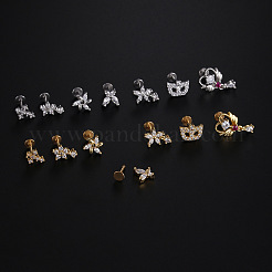 ステンレススチール製マイクロパヴェクリアキュービックジルコニア内ネジラブレット  花  ゴールドカラー  8mm  ピン：1.2mm&nbsp;WGBE4CC-02