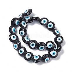 手作りナザールボンジュウランプワークビーズ連売り  フラットラウンド  ミックスカラー  14~15.5x8mm  穴：1~1.4mm  約24個/連  12.60インチ（32cm）&nbsp;LAMP-G157-01