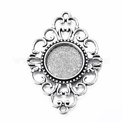 Antique Silver Tibetan Style Alloy Filigree Rhombus Cabochon Connector Settings&nbsp;TIBE-M022-08AS