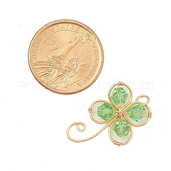 2個のガラスペンダント  銅線と  クローバー  芝生の緑  30x22x6mm  穴：3.5mm  2個/セット&nbsp;PALLOY-JF02959-01