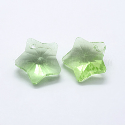 クリアガラスペンダント  多面カット  スターのチャーム  淡緑色  13x13.5x7mm  穴：1mm&nbsp;GLAA-P037-04-07