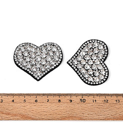 布パッチ付きハート型ガラスラインストーンホットフィックス  クリスタル  35.5~36.5x43~44x3~3.5mm&nbsp;PATC-T002-02A