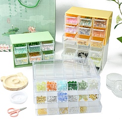DIY ランプワーク ビーズ ブレスレット 作成キット  アクリル収納ボックス付き  はさみ  伸縮性のある糸  ミックスカラー  17~31x12~18.5x3~7mm  穴：2~2.5mm&nbsp;DIY-FZC0001-01C