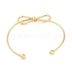 蝶結び 304 ステンレススチール オープンカフバングル 女性用  18KGP本金メッキ  内径：2x 2-3/8インチ（5x6.15cm）&nbsp;BJEW-Z064-04G