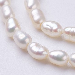 天然養殖淡水パールビーズ連売り  ライス  フローラルホワイト  3.5~4x2.5~3mm  穴：0.2mm  約95~100個/連  14インチ&nbsp;PEAR-P002-45-01