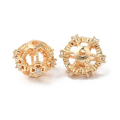 中空真鍮ビーズ  キュービックジルコニア付き  花付きフラットラウンド  18KGP本金メッキ  14~14.5x11.5mm  穴：2mm&nbsp;KK-K333-11G