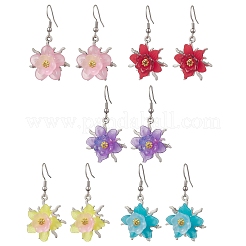 花の合金のダングルイヤリング  アクリル、ガラス、304ステンレススチールのピアスフック付き  プラチナ  ミックスカラー  44x24mm&nbsp;EJEW-JE06801