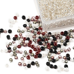4500個6スタイル12/0ガラスシードビーズ  シルバーの裏地と不透明な色  丸穴ビーズ  グレー  2mm  穴：1mm  750個/スタイル&nbsp;SEED-YW0001-27E