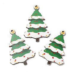 片面クリスマスプリントウッドビッグペンダント  クリスマスツリーのチャーム  グリーン  54.5x38x2.5mm  穴：2mm&nbsp;WOOD-D025-41