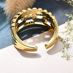 Rack Plating Brass Micro Pave Clear Cubic Zirconia Cuff Finger Rings for Women&nbsp;RJEW-M028-30G-01