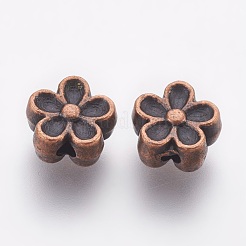 チベット風ビーズ  亜鉛合金  鉛フリー＆カドミウムフリー  花  母の日のプレゼント作りに最適  赤銅色  直径7mm  厚さ3.5mm  穴：1mm&nbsp;X-RLF0476Y