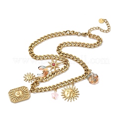 304 Stainless Steel & Acrylic Sun Moon Flower Pendant Necklaces for Women&nbsp;NJEW-G180-08G