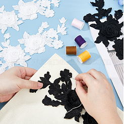 2組の花柄ポリエステルコンピューター刺繍布、縫い付けアップリケ  衣装チャイナアクセサリー  ポリエステル刺繍布縫い付けパッチ2枚付き  ミックスカラー  149~280x135~323x3.5~4mm&nbsp;PATC-HS0001-09