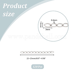 304ステンレススチールカーブチェーンエクステンダー120個  ステンレス鋼色  22~25mm  リンク：3x1.6x0.4mm&nbsp;STAS-UN0059-36P