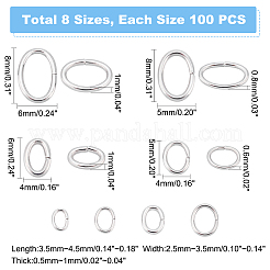 800個8スタイル304ステンレススチールオープン丸カン  オーバル  ステンレス鋼色  3.5~8x2.5~6x0.5~1mm  内径：1.5~4x2.5~6.5mm  100個/スタイル&nbsp;STAS-PH0004-26