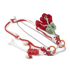 Crochet Puff Flower & Polyester Ropes & Pendant Decorations&nbsp;HJEW-JM04395-02