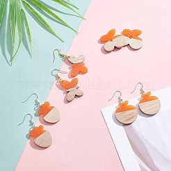 DIYダングルピアス作成キット  12個6スタイルレジン＆ウッドペンダント  いちごとパイナップルと蝶とりんごと大根とさくらんぼ  3.87g2スタイルの真鍮製丸カンと40個の2色真鍮製ピアスフック  サンゴ&nbsp;RESI-OC0001-09