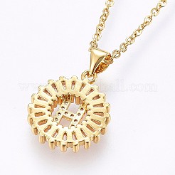 Brass Micro Pave Cubic Zirconia Initial Pendant Necklaces&nbsp;NJEW-H486-30G-H