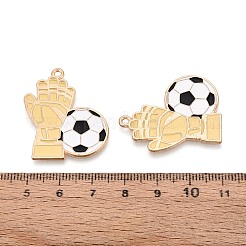 合金とエナメルのペンダント  サッカーチャーム付き手袋  ゴールドカラー  モカシン  32x27.5x1mm  穴：1.8mm&nbsp;ENAM-T021-64G