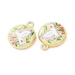 プリント合金ペンダント  フラットラウンド型で、鳩のチャーム付き  ラックめっき  カドミウムフリー＆鉛フリー  淡黄色  ゴールドカラー  18x15x3.5mm  穴：1.8mm&nbsp;AL-CBA7256-16C-G