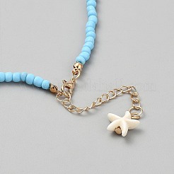 Natural Cowrie Shell Beaded Flower Pendant Glass Seed Beaded Necklaces&nbsp;NJEW-WH0002-220