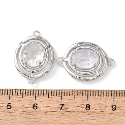 真鍮製、ガラス コネクタ チャーム付き  オーバルリンク  プラチナ  ミックスカラー  23x16x7mm  穴：1.4mm&nbsp;KK-Z141-13P