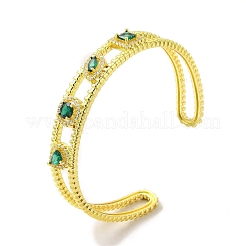 Square & Teardrop & Horse Eye Glass Open Cuff Bangle with Cubic Zirconia&nbsp;BJEW-A136-01G-02