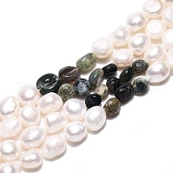 Natural Indian Agate Nuggets & Natural Cultured Freshwater Pearl Beads Strands&nbsp;PEAR-N023-01A-01