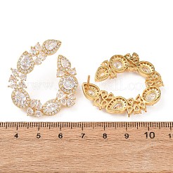 女性のための真鍮パヴェ キュービックジルコニア スタッド イヤリング  ティアドロップ  18KGP本金メッキ＆ガンメタル  37x32mm&nbsp;EJEW-F418-17G