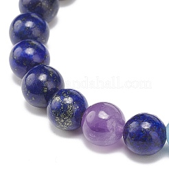 Natural Lapis Lazuli(Dyed) Rectangle & Mixed Stone Beaded Stretch Bracelet&nbsp;BJEW-JB08981-04