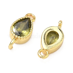 Brass Pave Cubic Zirconia Teardrop Connector Charms&nbsp;KK-P348-09G-02