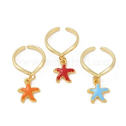 Starfish Brass Enamel Open Cuff Rings for Women&nbsp;RJEW-U057-03G