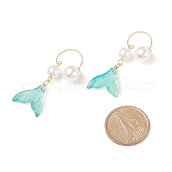 Glass Whale Tail with Imitation Pearl Cuff Earrings&nbsp;EJEW-JE04996
