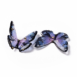 クリア樹脂カボション  金箔  蝶  パープル  37~38x38~42x3.5~4mm&nbsp;RESI-L036-10B-07