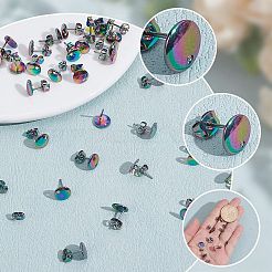 イオンプレーティング(IP) 304ステンレススチールスタッドピアス金具50個  カン付き  フラットラウンド  虹色  8x1mm  穴：1.5mm  ピン：0.8mm&nbsp;STAS-AR0002-52